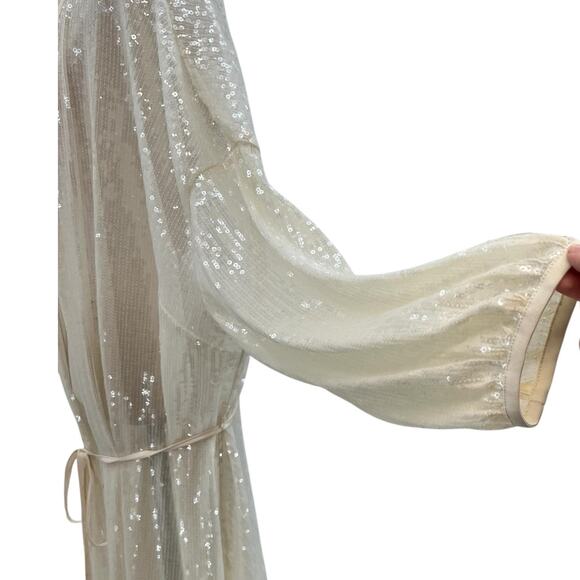 Hutch Jackson Sequin-Embellished Mesh Cover-Up Duster Kimono Cream Plus Size 3X - Picture 8 of 16